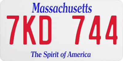 MA license plate 7KD744
