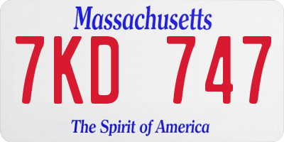 MA license plate 7KD747