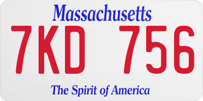 MA license plate 7KD756