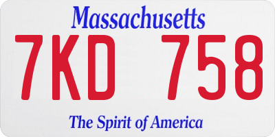 MA license plate 7KD758