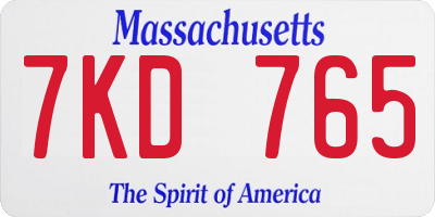MA license plate 7KD765