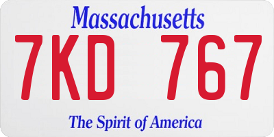 MA license plate 7KD767