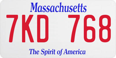MA license plate 7KD768