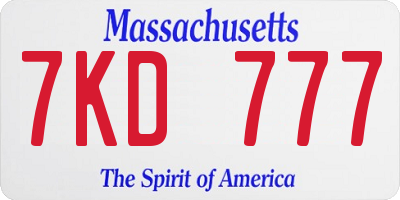 MA license plate 7KD777