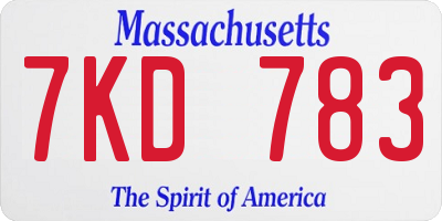 MA license plate 7KD783