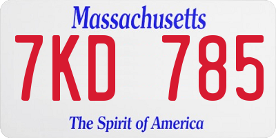 MA license plate 7KD785