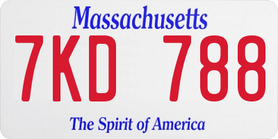 MA license plate 7KD788