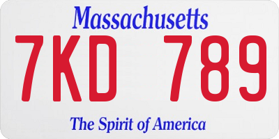 MA license plate 7KD789