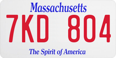 MA license plate 7KD804