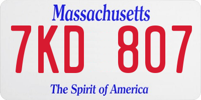 MA license plate 7KD807