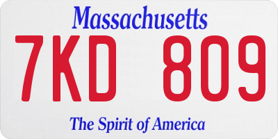 MA license plate 7KD809