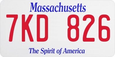 MA license plate 7KD826