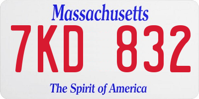MA license plate 7KD832
