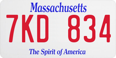 MA license plate 7KD834