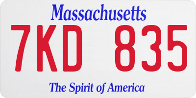 MA license plate 7KD835