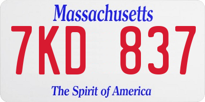 MA license plate 7KD837