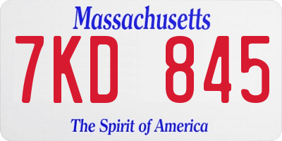 MA license plate 7KD845