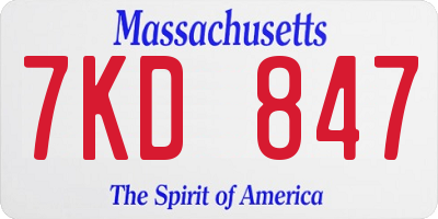 MA license plate 7KD847