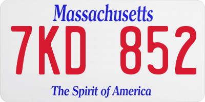 MA license plate 7KD852