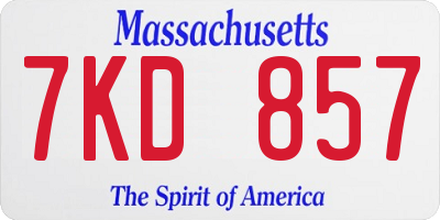 MA license plate 7KD857