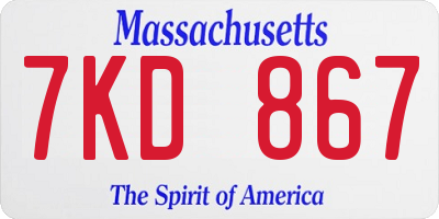 MA license plate 7KD867