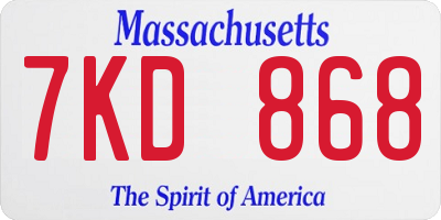 MA license plate 7KD868