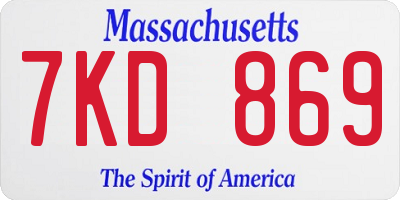 MA license plate 7KD869
