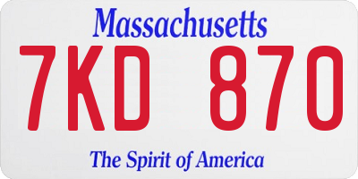 MA license plate 7KD870