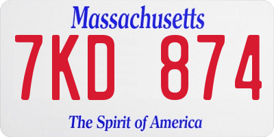 MA license plate 7KD874