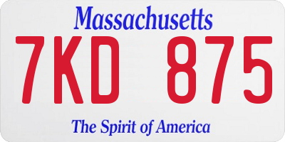 MA license plate 7KD875