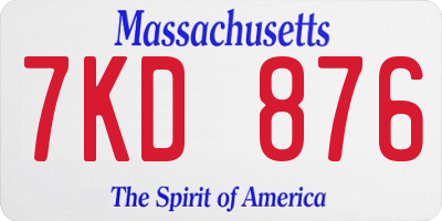 MA license plate 7KD876