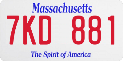 MA license plate 7KD881