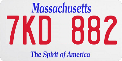 MA license plate 7KD882