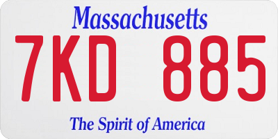 MA license plate 7KD885