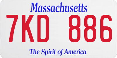 MA license plate 7KD886