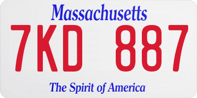 MA license plate 7KD887
