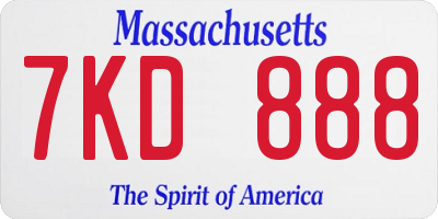 MA license plate 7KD888