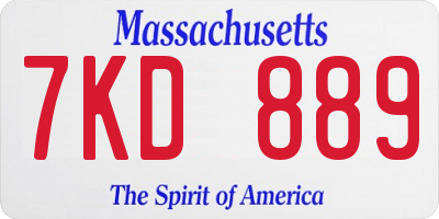 MA license plate 7KD889