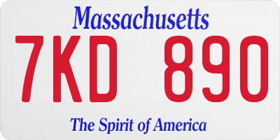 MA license plate 7KD890
