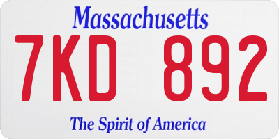 MA license plate 7KD892