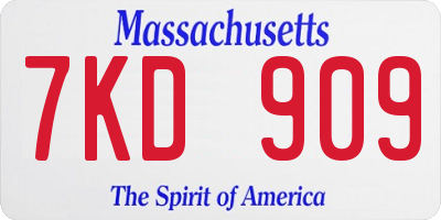 MA license plate 7KD909