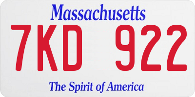 MA license plate 7KD922