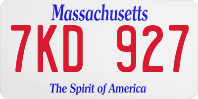 MA license plate 7KD927
