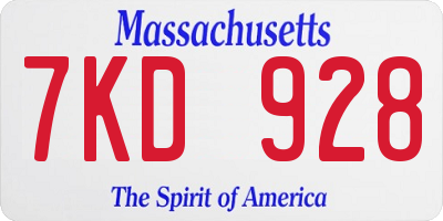 MA license plate 7KD928