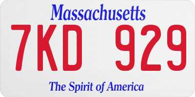 MA license plate 7KD929