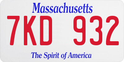 MA license plate 7KD932