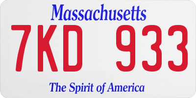 MA license plate 7KD933