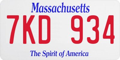 MA license plate 7KD934