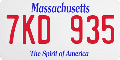 MA license plate 7KD935