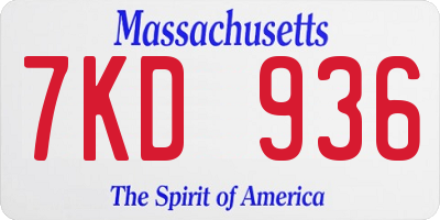 MA license plate 7KD936